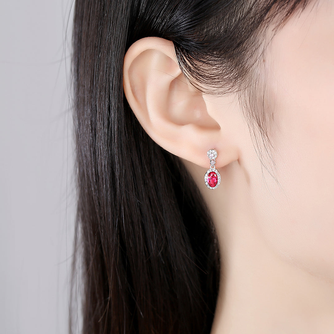 Ruby Simulant Silver Earrings
