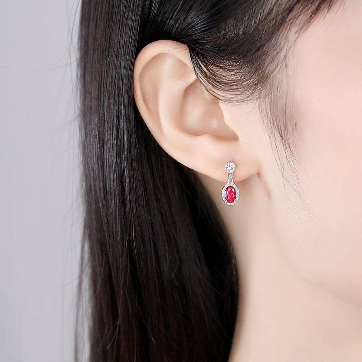Ruby Simulant Silver Earrings