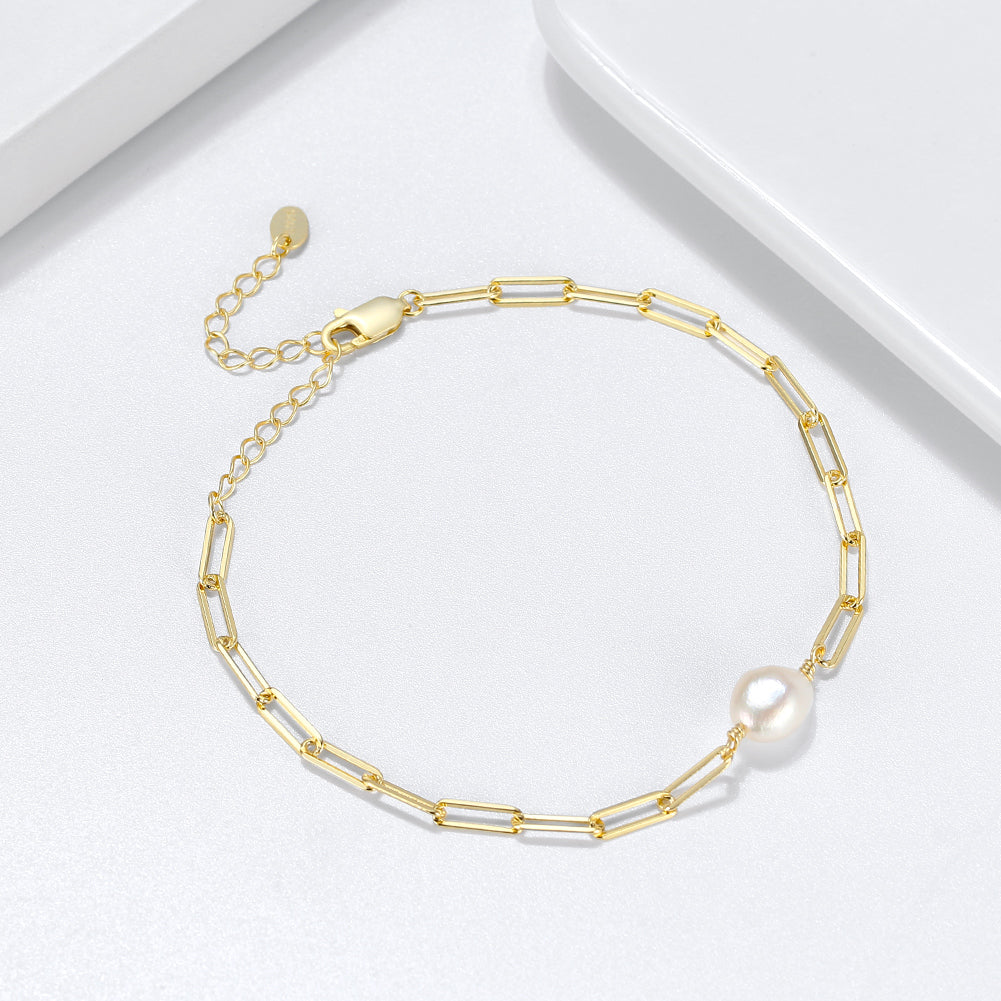 Baroque Pearl Gold Paperclip Bracelet