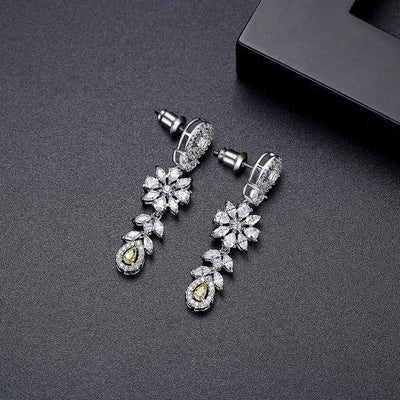 Citrine & Diamond Simulant Silver Earrings