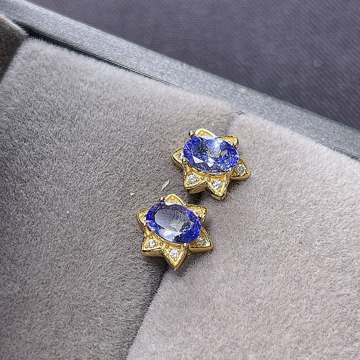 1 TCW Natural Tanzanite Gold Earrings