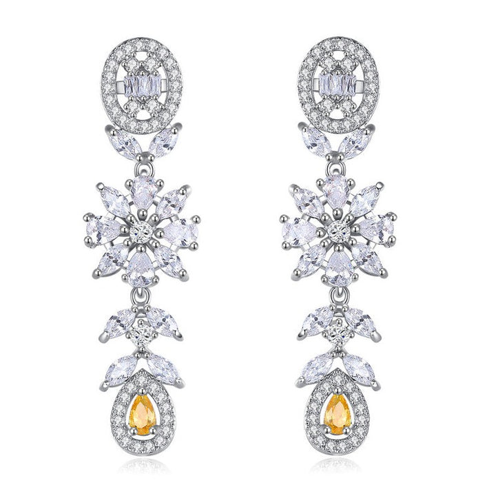 Citrine & Diamond Simulant Silver Earrings