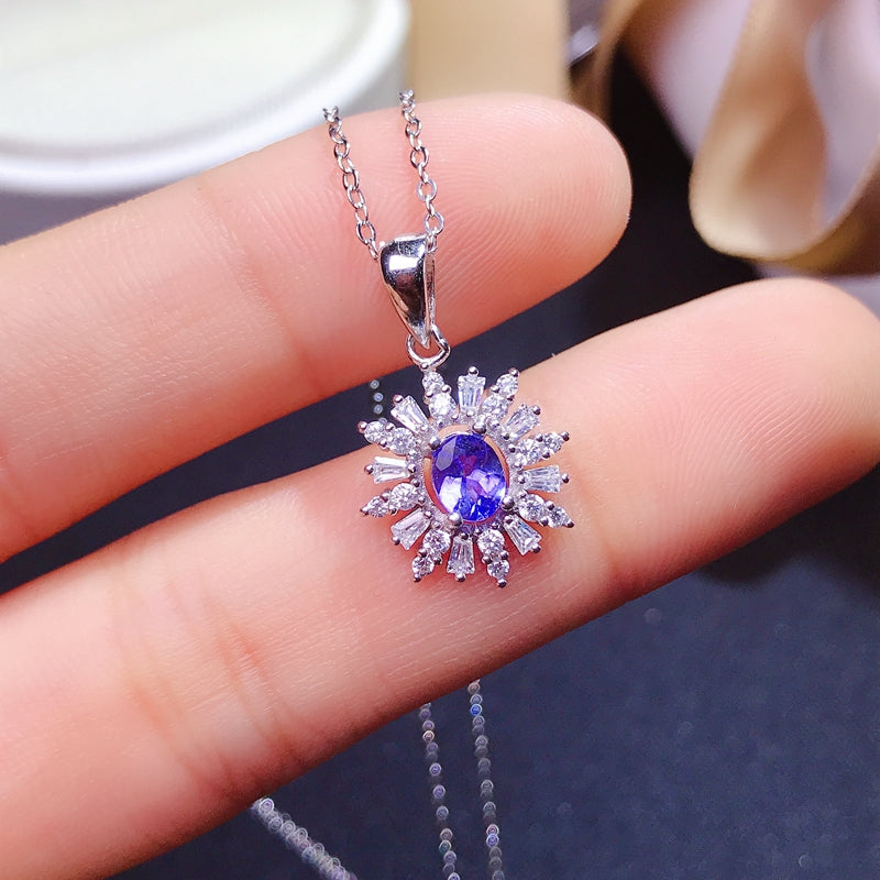 0.5 Carat Natural Tanzanite Silver Necklace