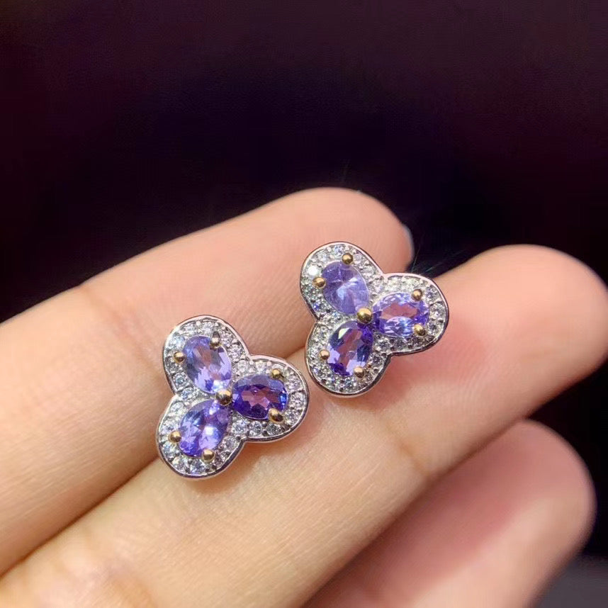 1.5 TCW Natural Tanzanite Silver Earrings