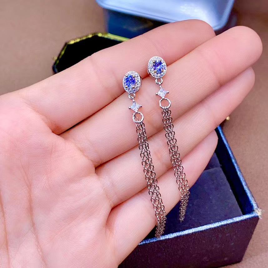 1/2 TCW Natural Tanzanite Silver Earrings