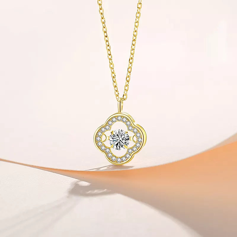 Diamond Simulant Clover Motion Gold Necklace
