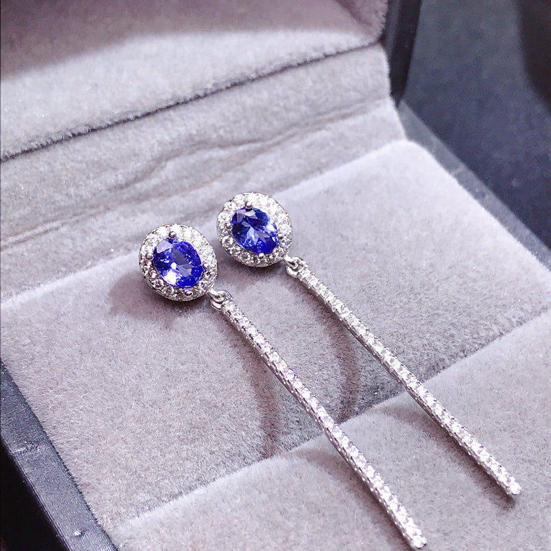 1 TCW Natural Tanzanite Silver Earrings