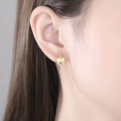 Diamond Simulant Royal Heart Gold Earrings