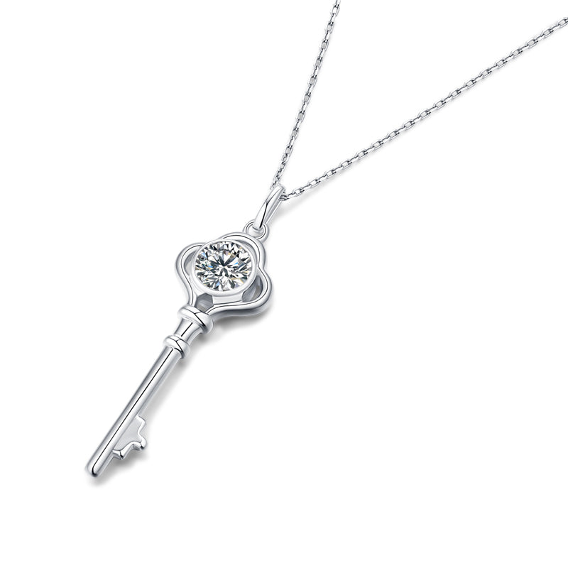 1 CT Moissanite Silver Key Necklace