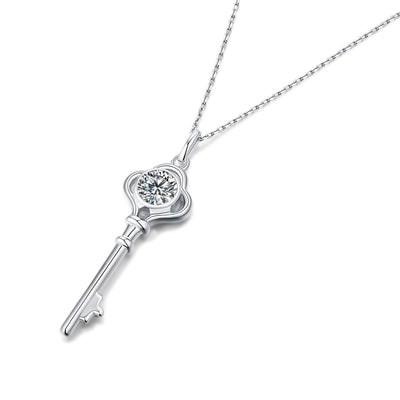 1 CT Moissanite Silver Key Necklace