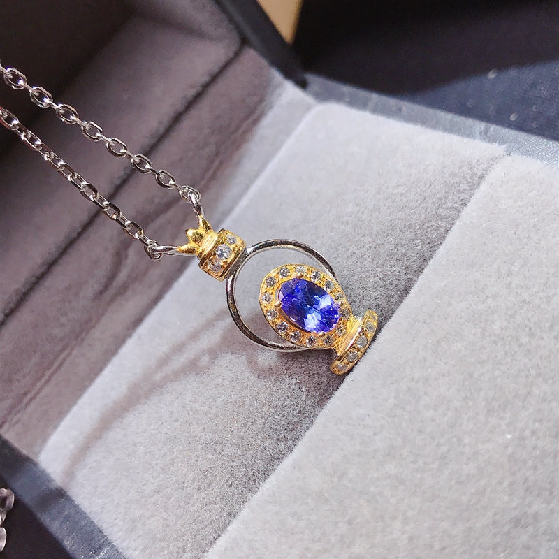 0.6 Carat Natural Tanzanite Two Tone Necklace