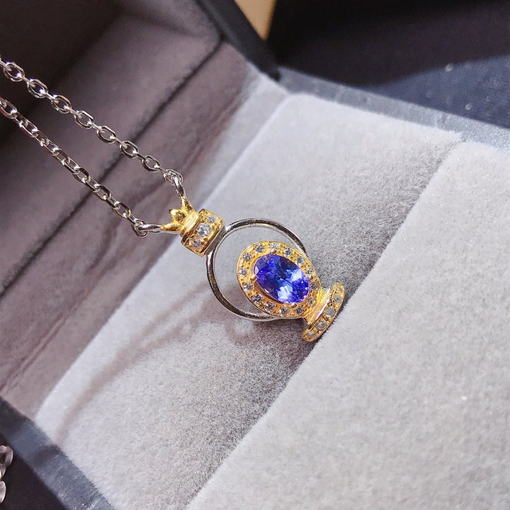 0.6 Carat Natural Tanzanite Two Tone Necklace