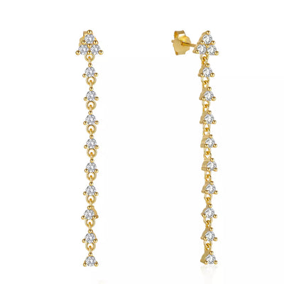 Diamond Simulant Dangle Chain Gold Earrings