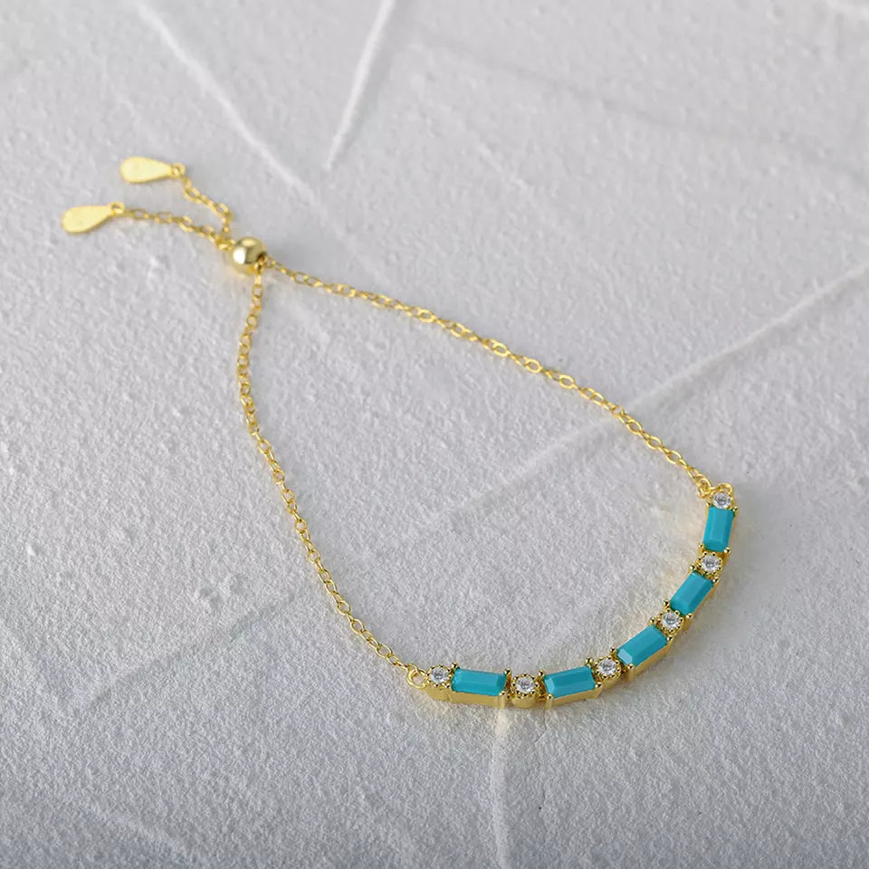 Aquamarine Simulant Gold Chain Bracelet