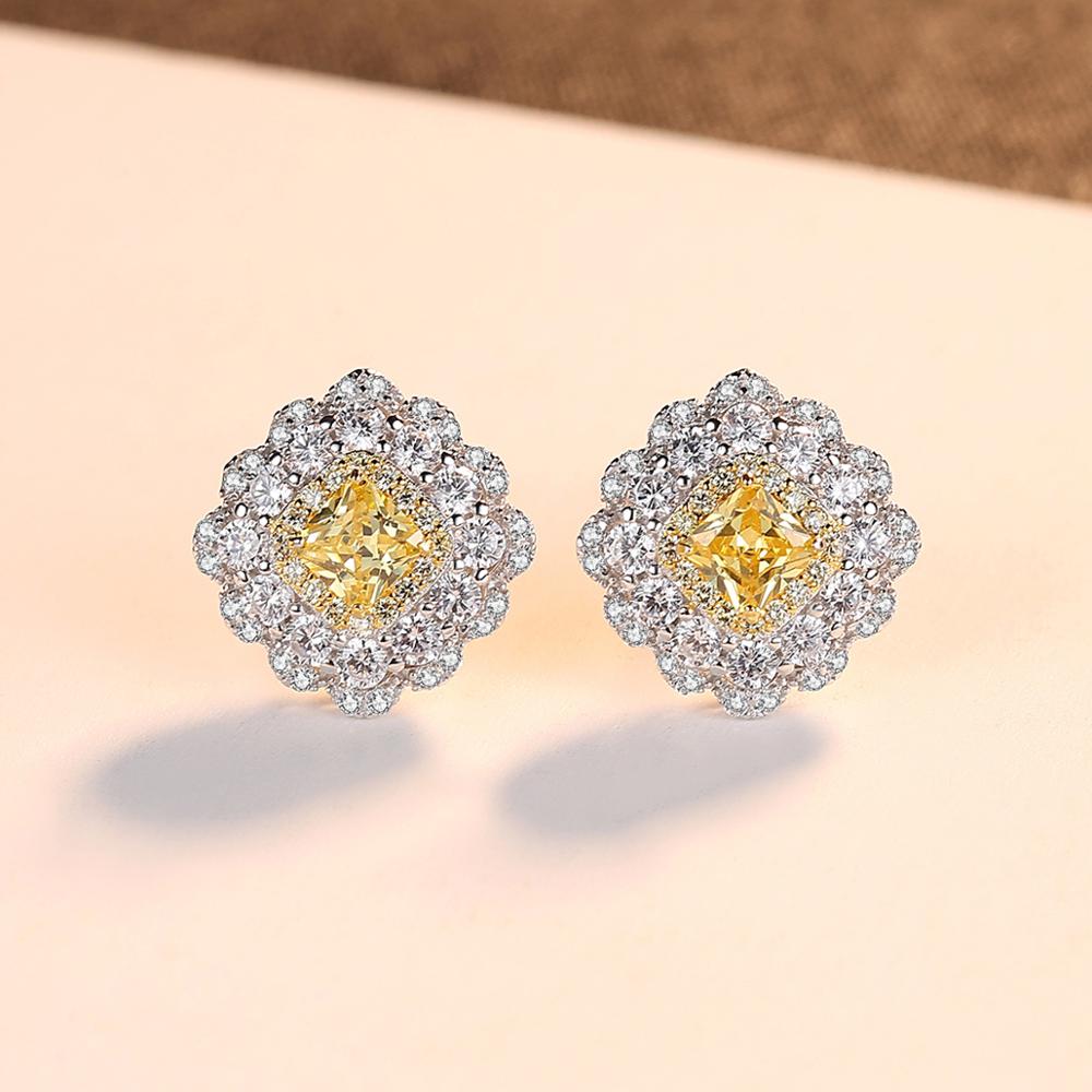Yellow Diamond Simulant Silver Earrings