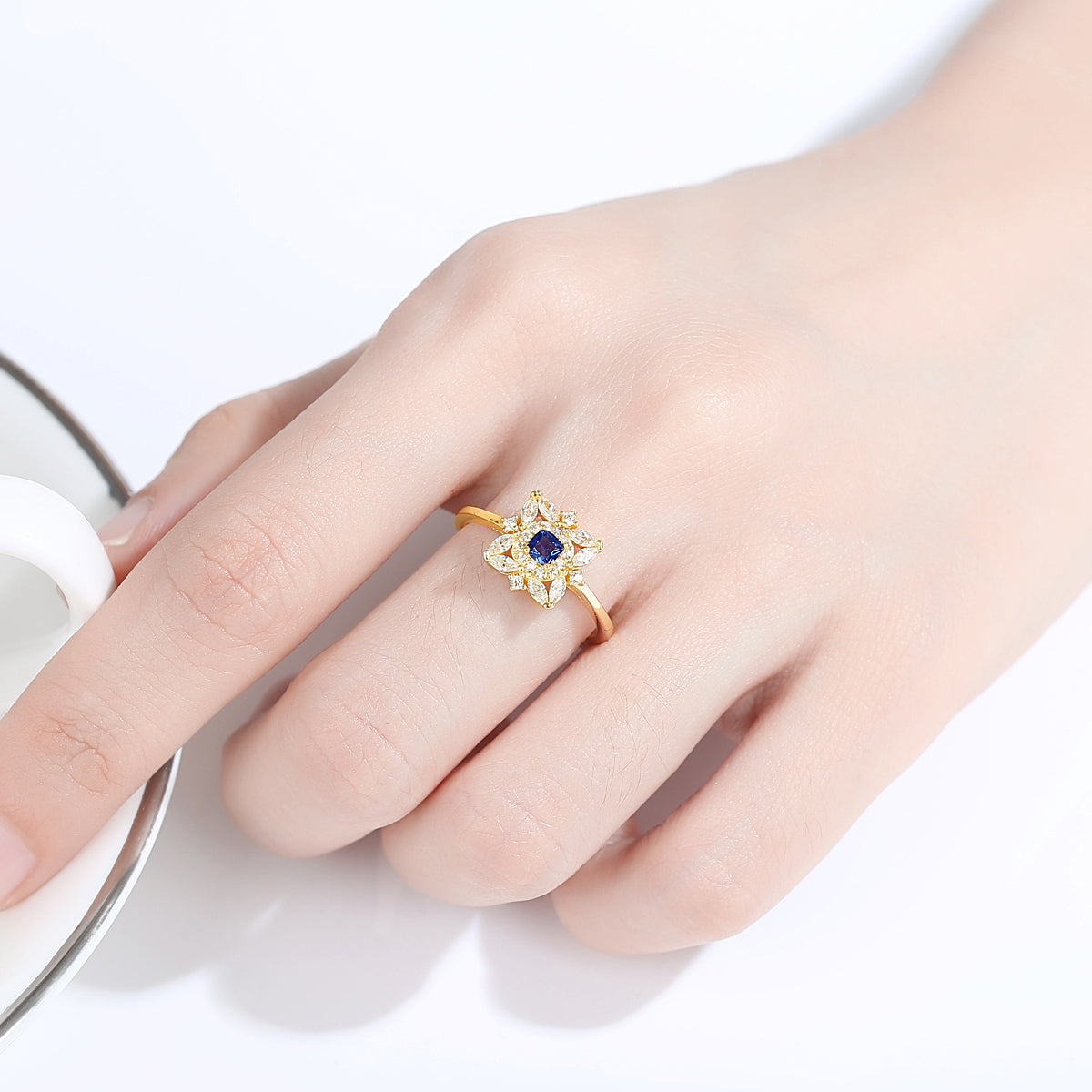Blue Sapphire Simulant Gold Ring