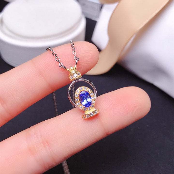 0.6 Carat Natural Tanzanite Two Tone Necklace