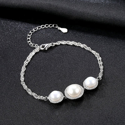 White Pearl Silver Bracelet