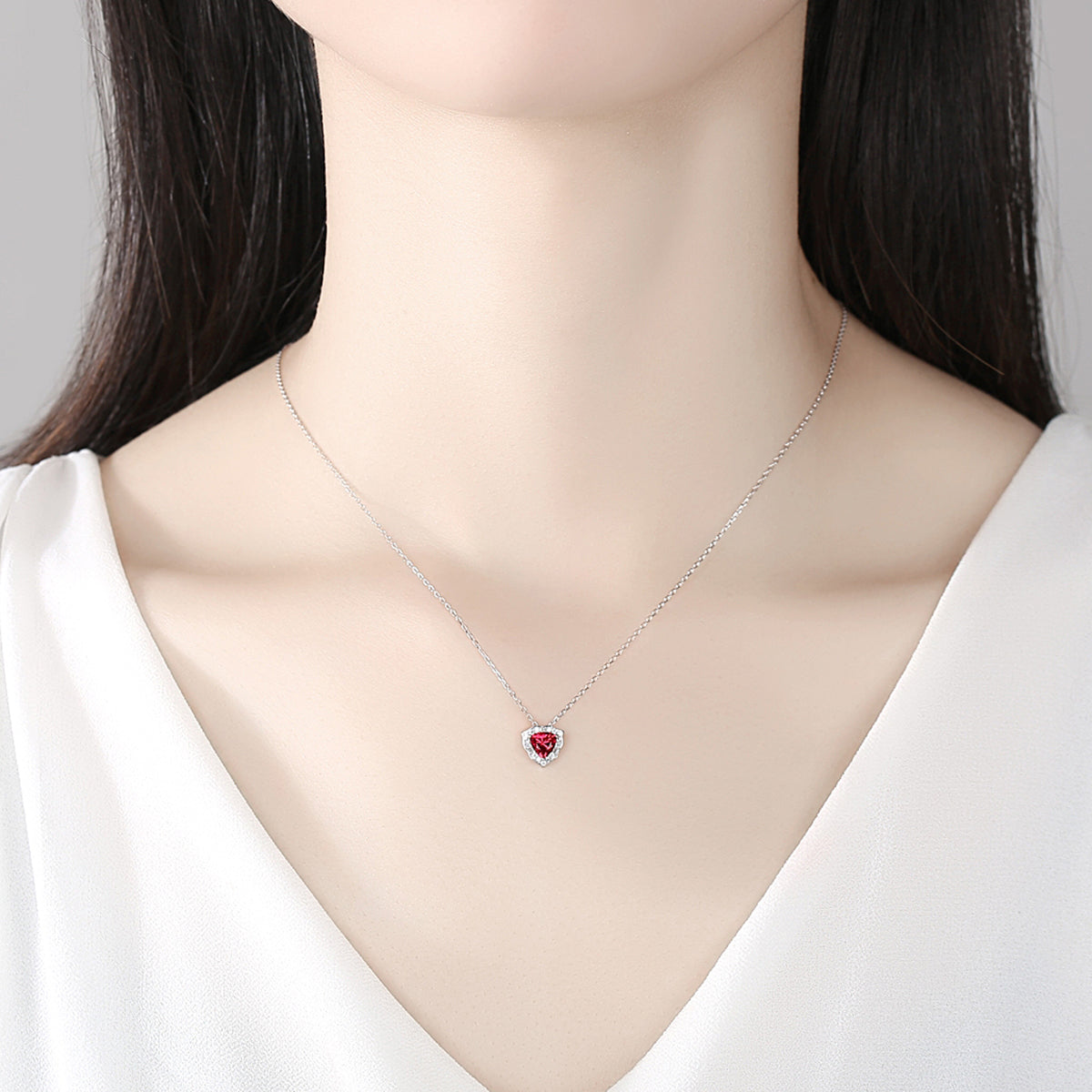 Ruby Simulant Silver Necklace