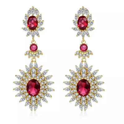 Ruby Simulant Gold Statement Earrings