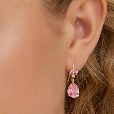 Pink Diamond Simulant Dangle Gold Earrings