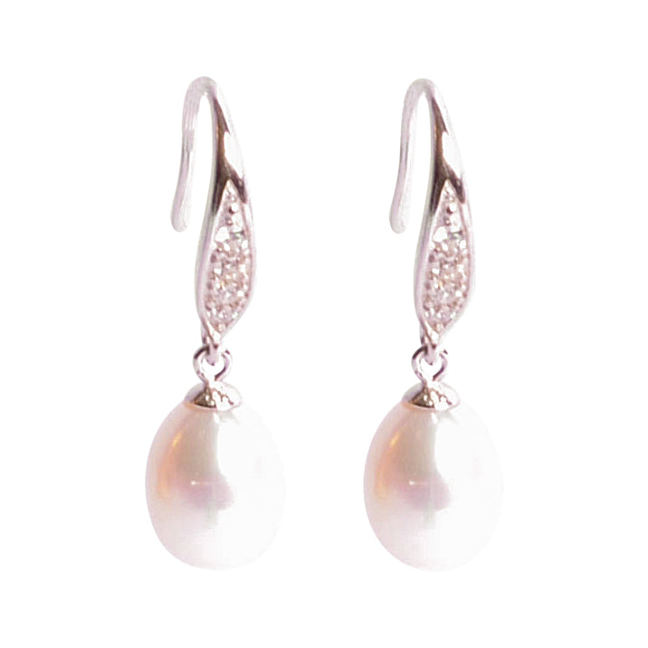 Pearl & Crystal Dangling Sterling Silver Earrings | SilverAndGold