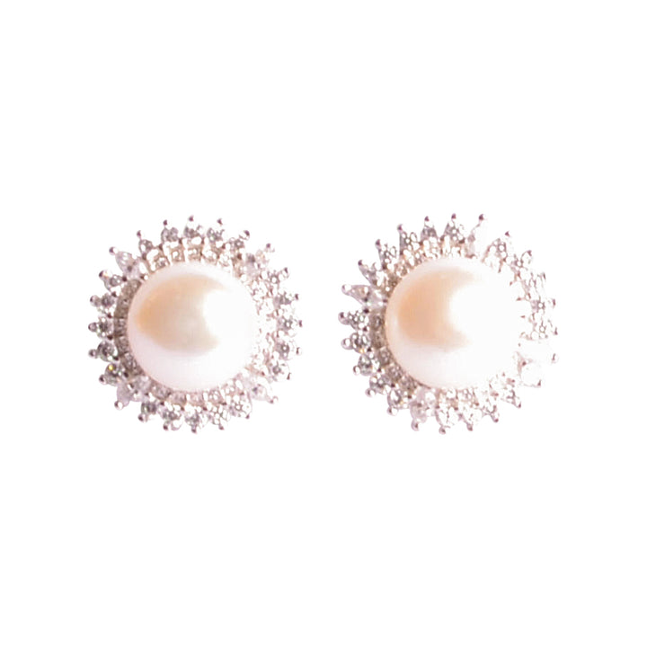 Pearl & Crystal Sunburst Sterling Silver Earrings | SilverAndGold