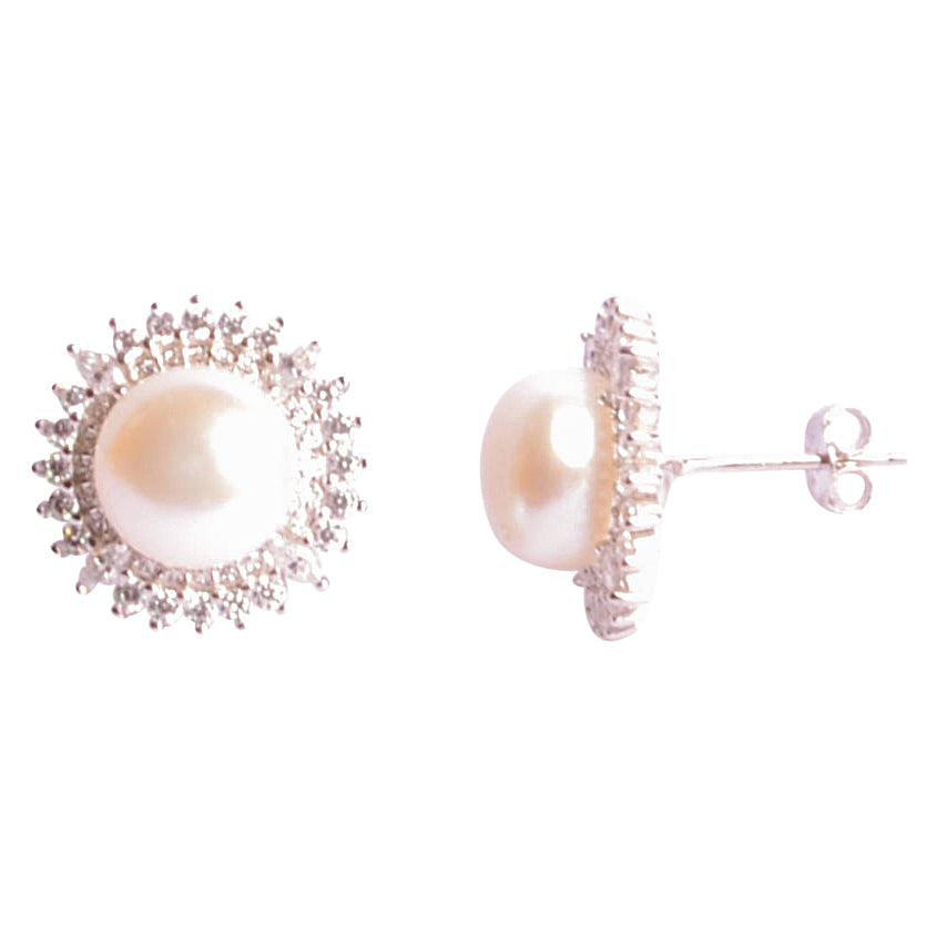 Pearl & Crystal Sunburst Sterling Silver Earrings | SilverAndGold