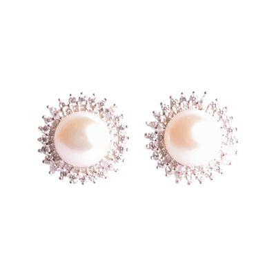 Pearl & Crystal Sunburst Sterling Silver Earrings | SilverAndGold