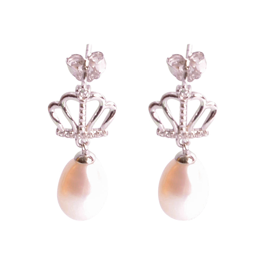 Pearl & Crown Sterling Silver Earrings | SilverAndGold