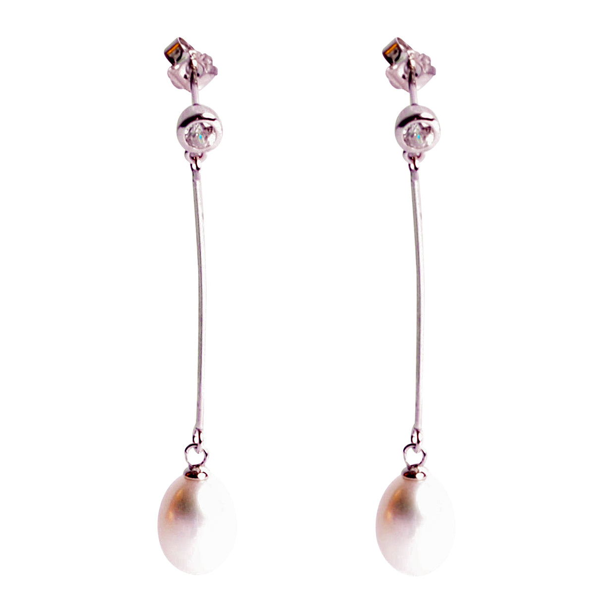 White Pearl & Crystal Sterling Silver Drop Earrings | SilverAndGold