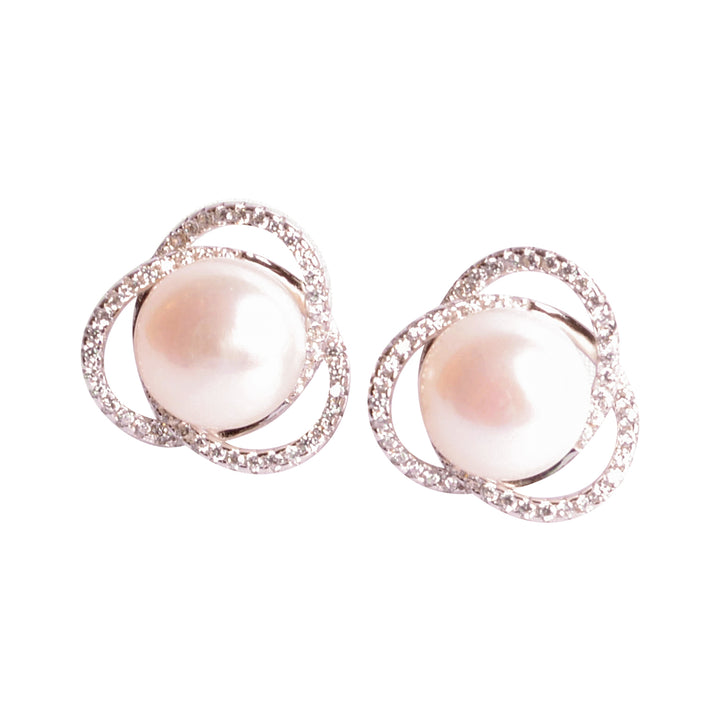 White Pearl & Crystal Sterling Silver Earrings | SilverAndGold