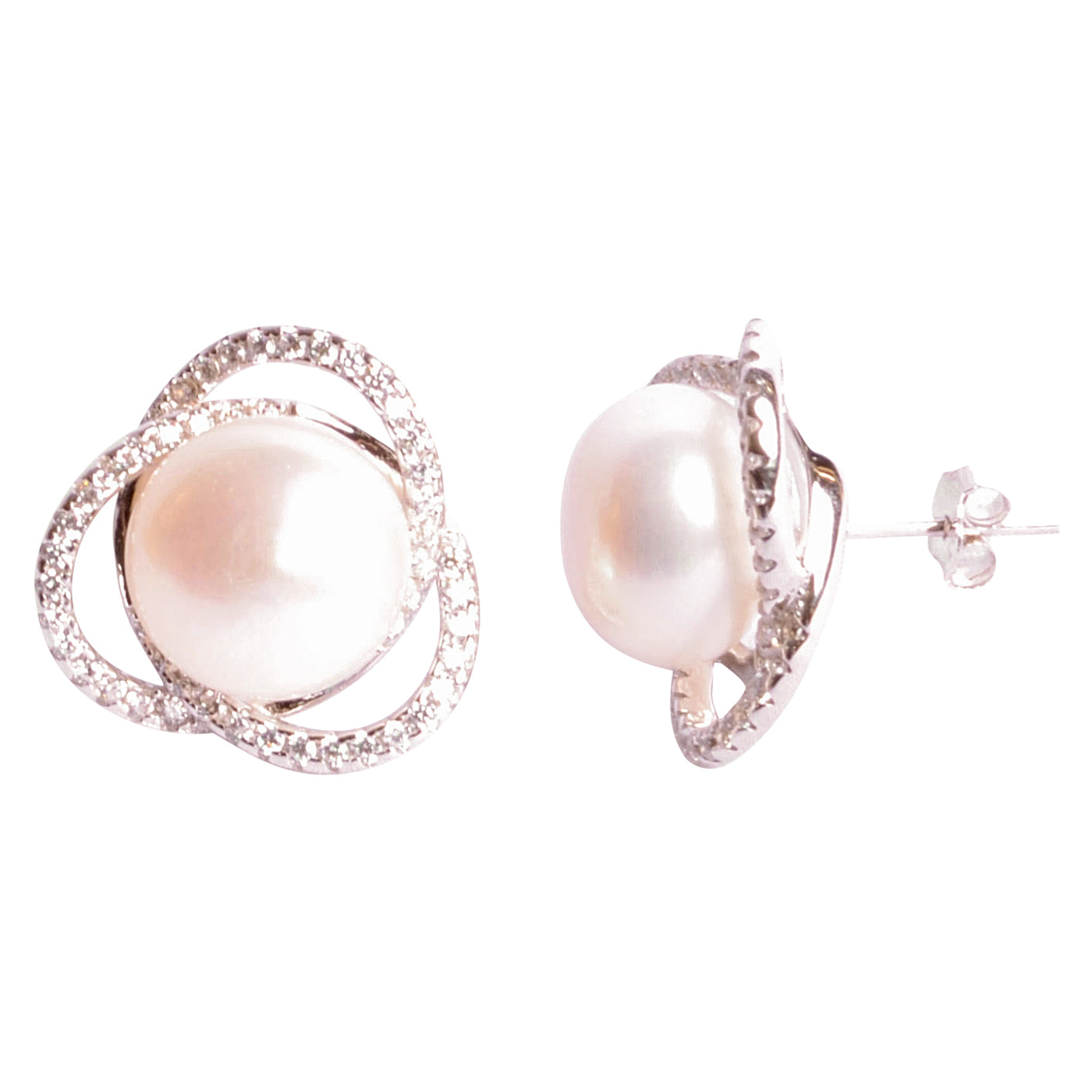 White Pearl & Crystal Sterling Silver Earrings | SilverAndGold