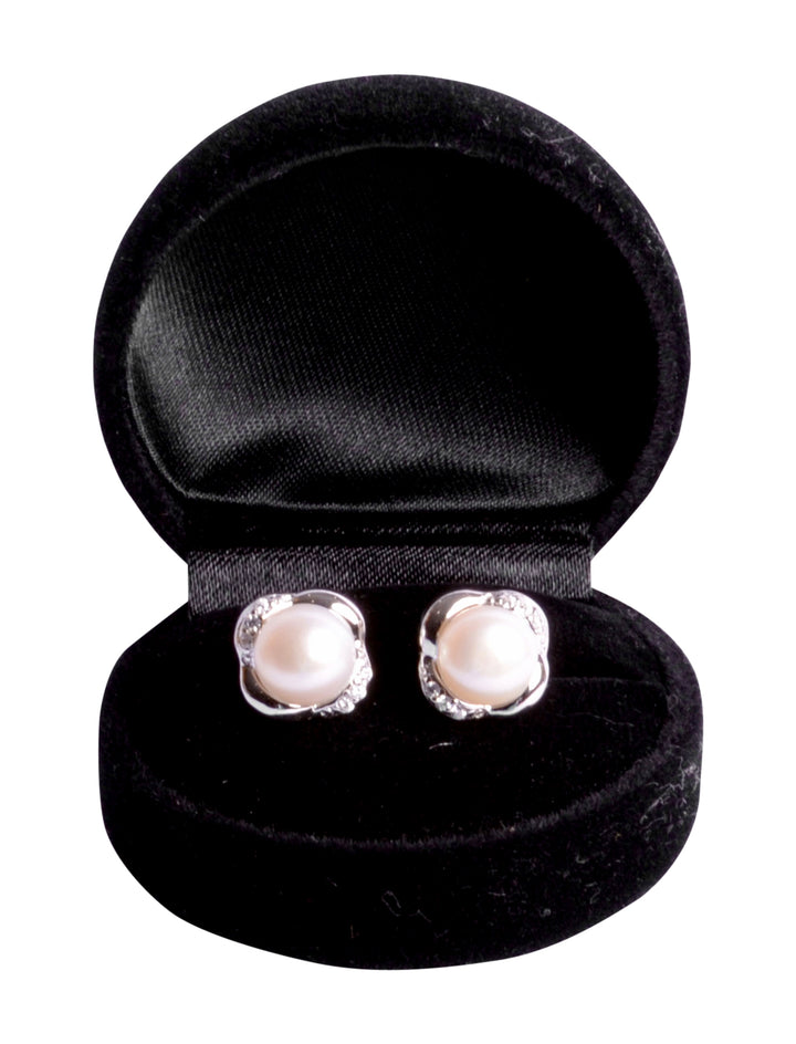 White Button Pearl Stud Earrings | SilverAndGold