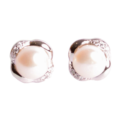 White Button Pearl Stud Earrings | SilverAndGold