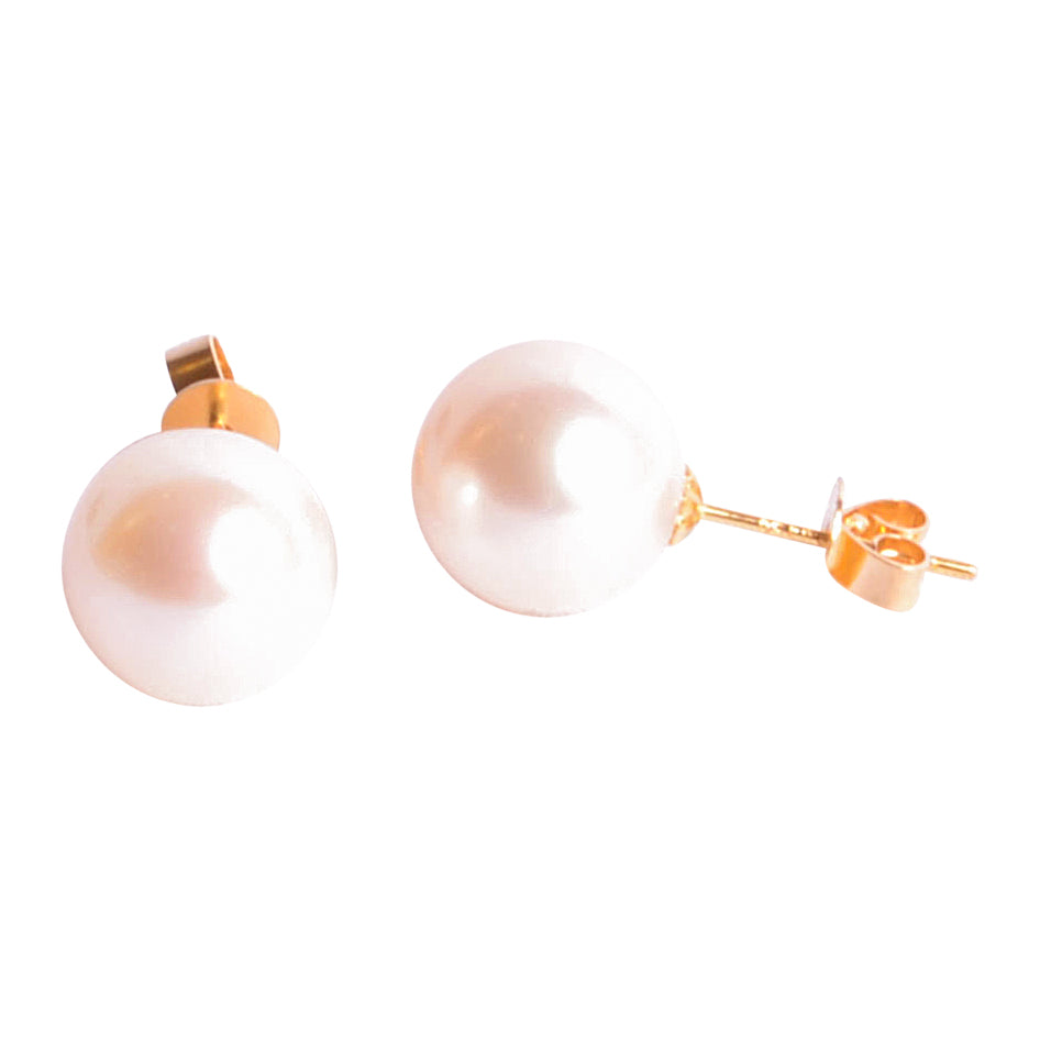 18K Gold White Pearl Stud Earrings | SilverAndGold