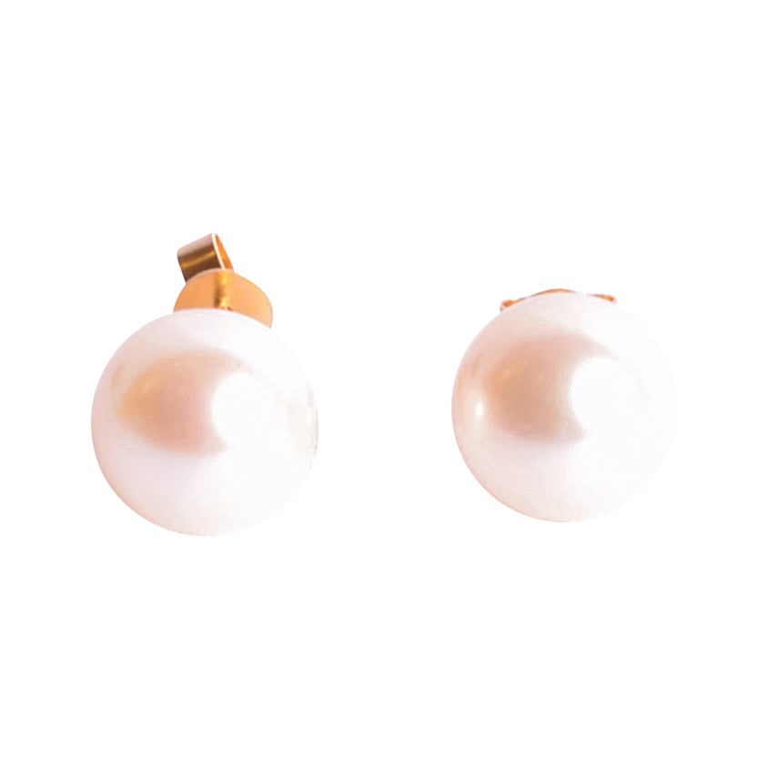 18K Gold White Pearl Stud Earrings | SilverAndGold