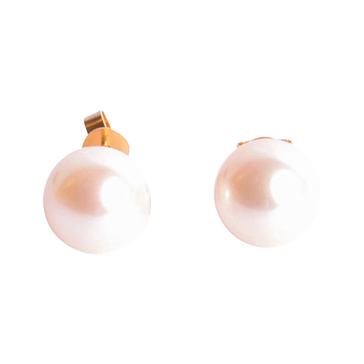 18K Gold White Pearl Stud Earrings | SilverAndGold