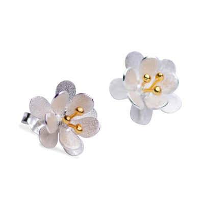 Matte Silver & Gold Flower Earrings | SilverAndGold