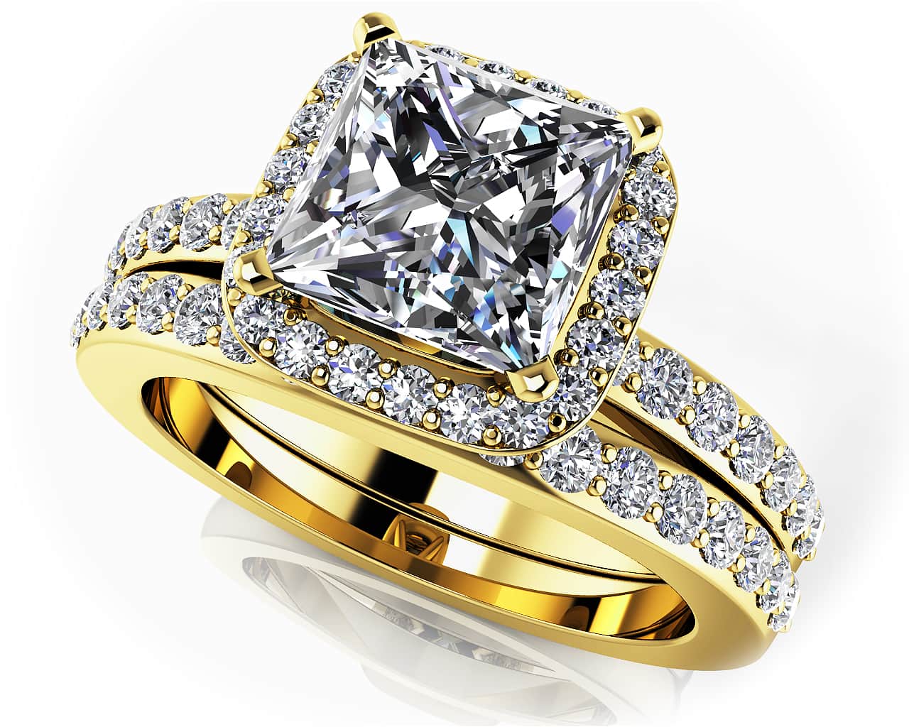 Forever Love Princess Cut Diamond Halo Bridal Set