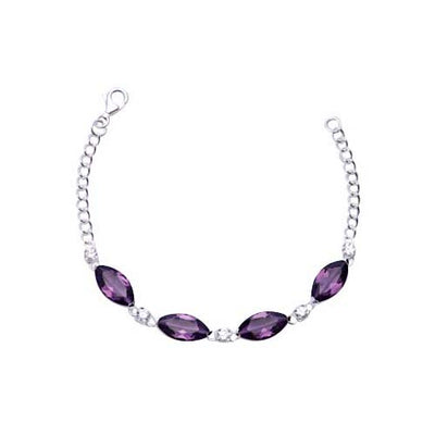 Sterling Silver and Oval Amethyst Chain Bracelet - SilverAndGold.com Silver And Gold