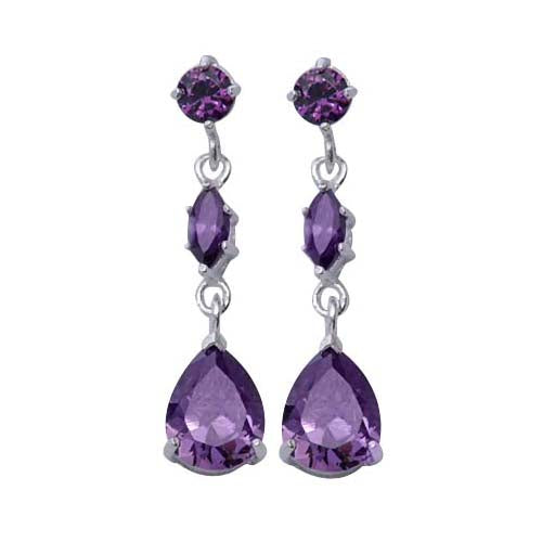 Three-Stone Amethyst Dangle Earrings | SilverAndGold