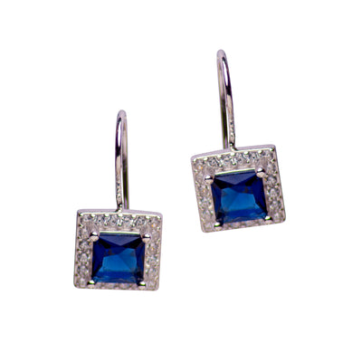 Blue Sapphire Square Silver Earrings | SilverAndGold