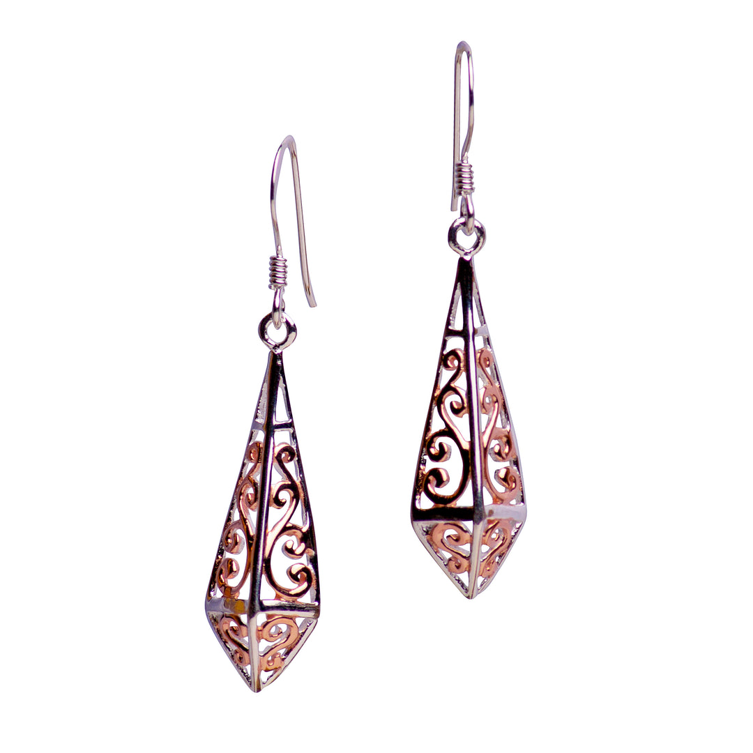 Rose Gold Filigree Dangle Earrings | SilverAndGold