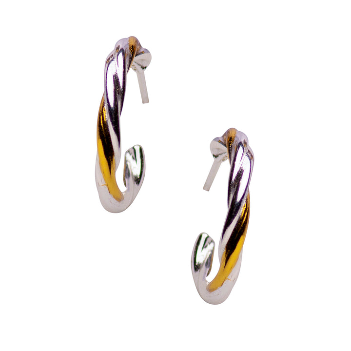 Two Tone Twist Hoop Earrings