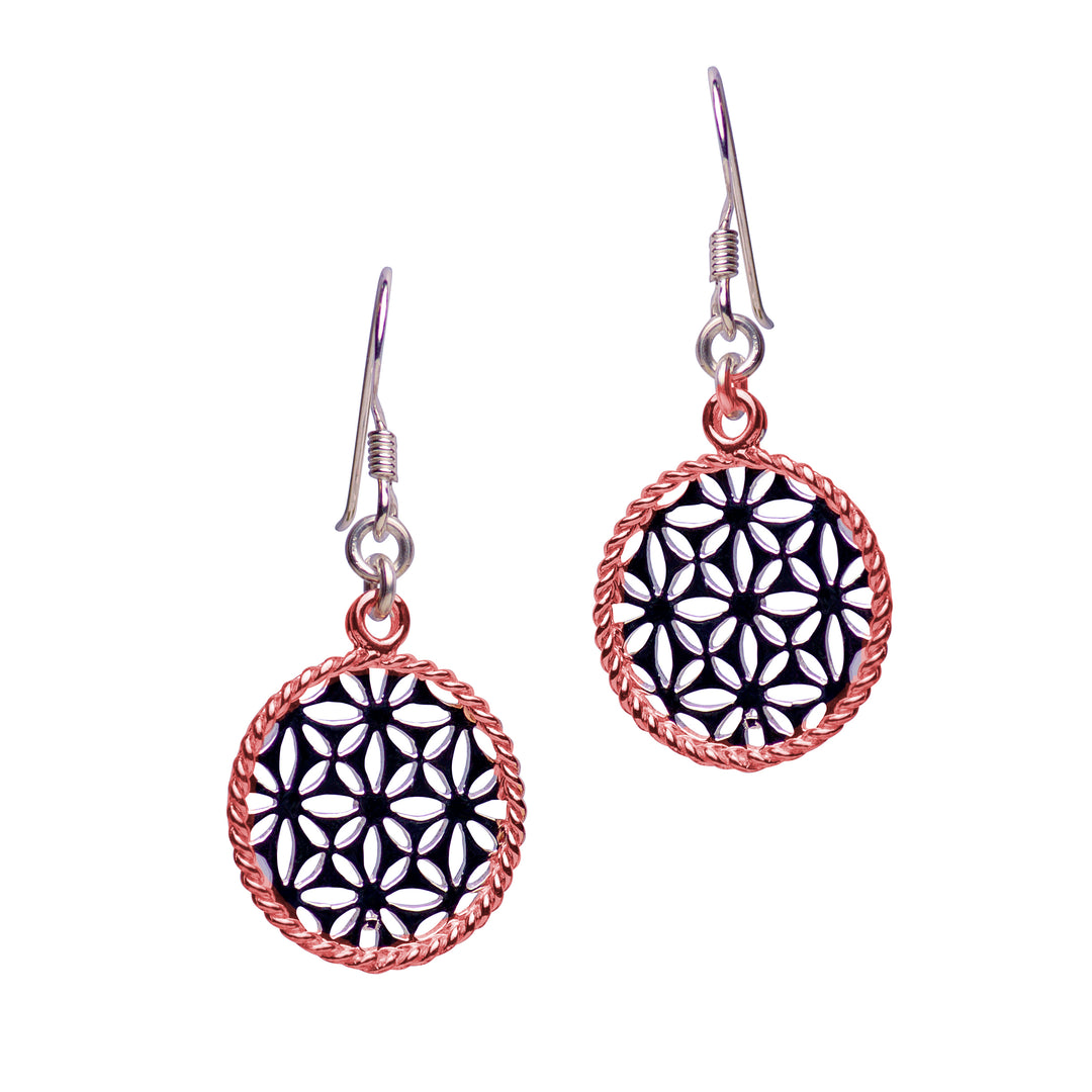 14K Rose Gold Plated Round Flower Earrings | SilverAndGold