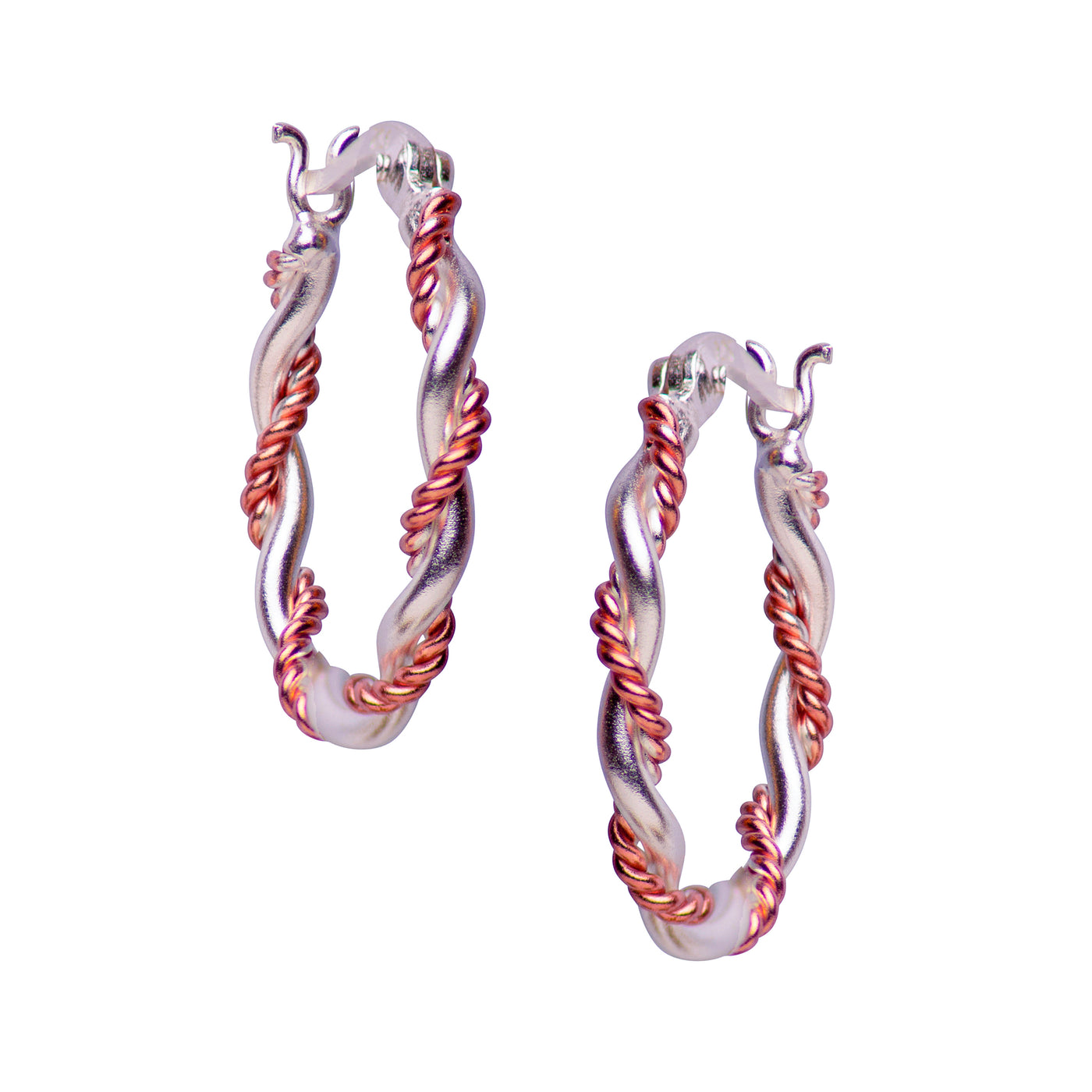 14K Rose Gold & Silver Twist Hoop Earrings | SilverAndGold