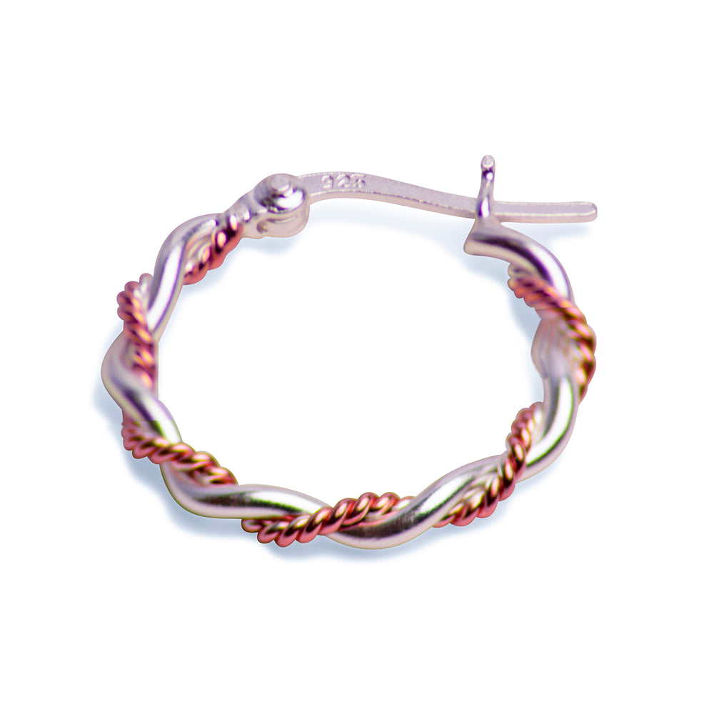 14K Rose Gold & Silver Twist Hoop Earrings | SilverAndGold