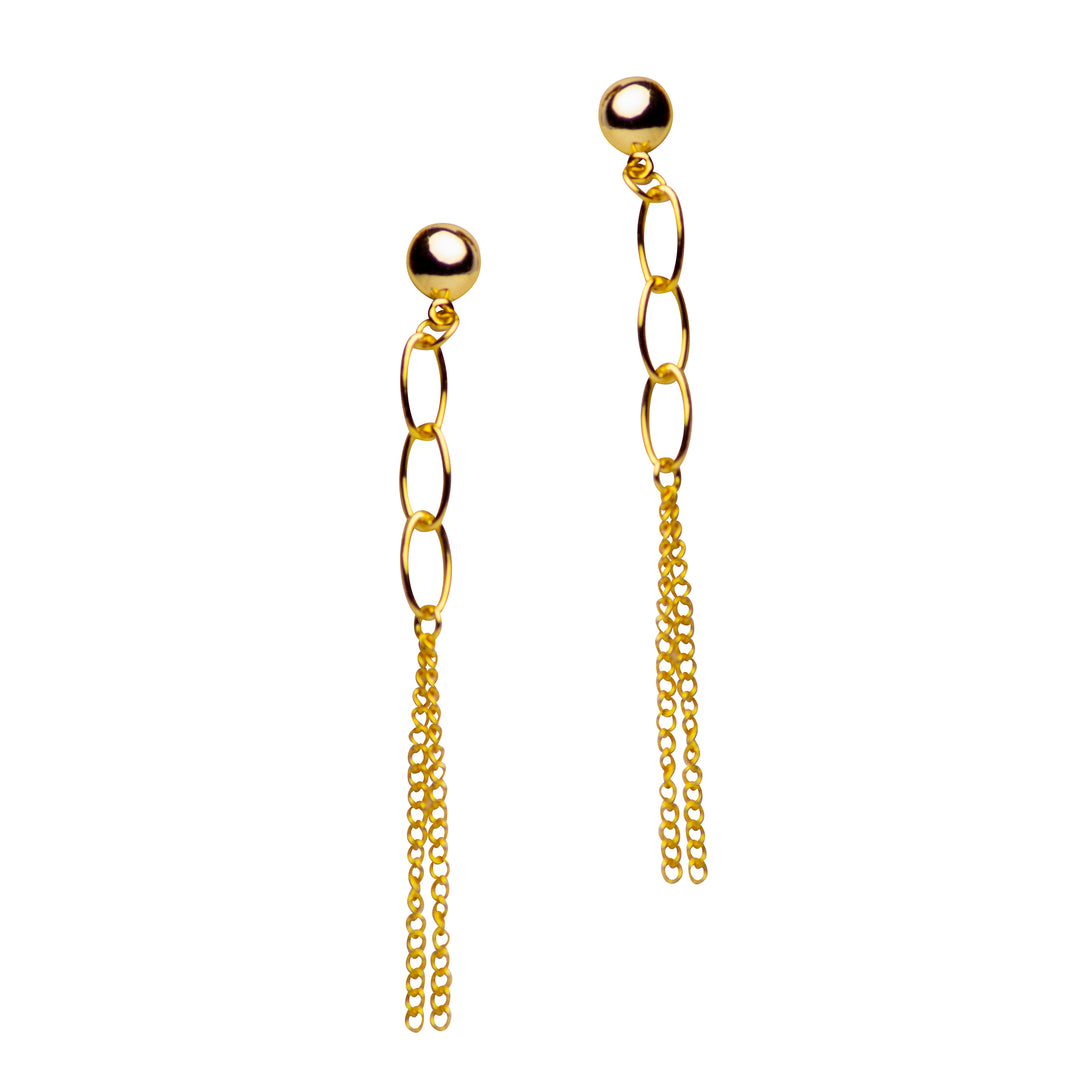 14K Yellow Gold Plated Chain Dangle Earrings | SilverAndGold