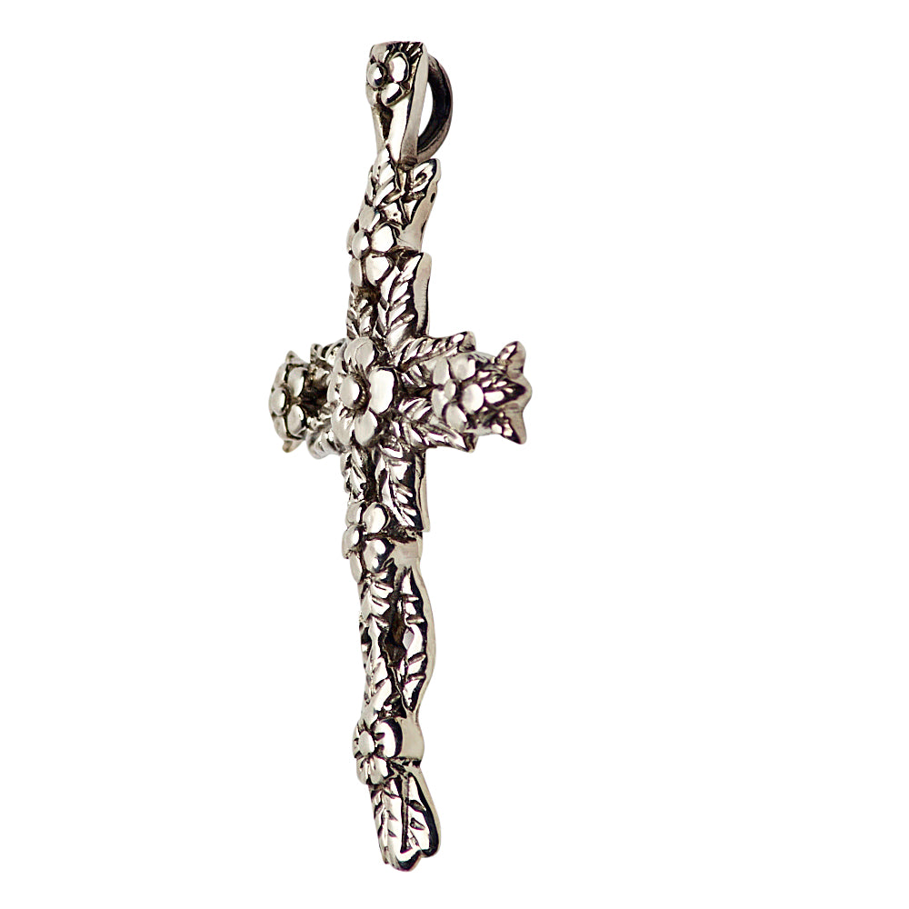 Silver Floral Cross Pendant